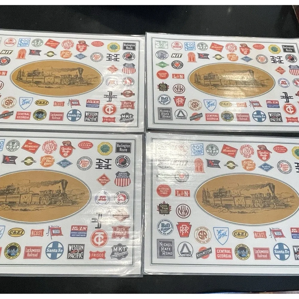 CURRIER & IVES Vintage Laminated Prints Of 1864 Lithograph Trains Placemats Set